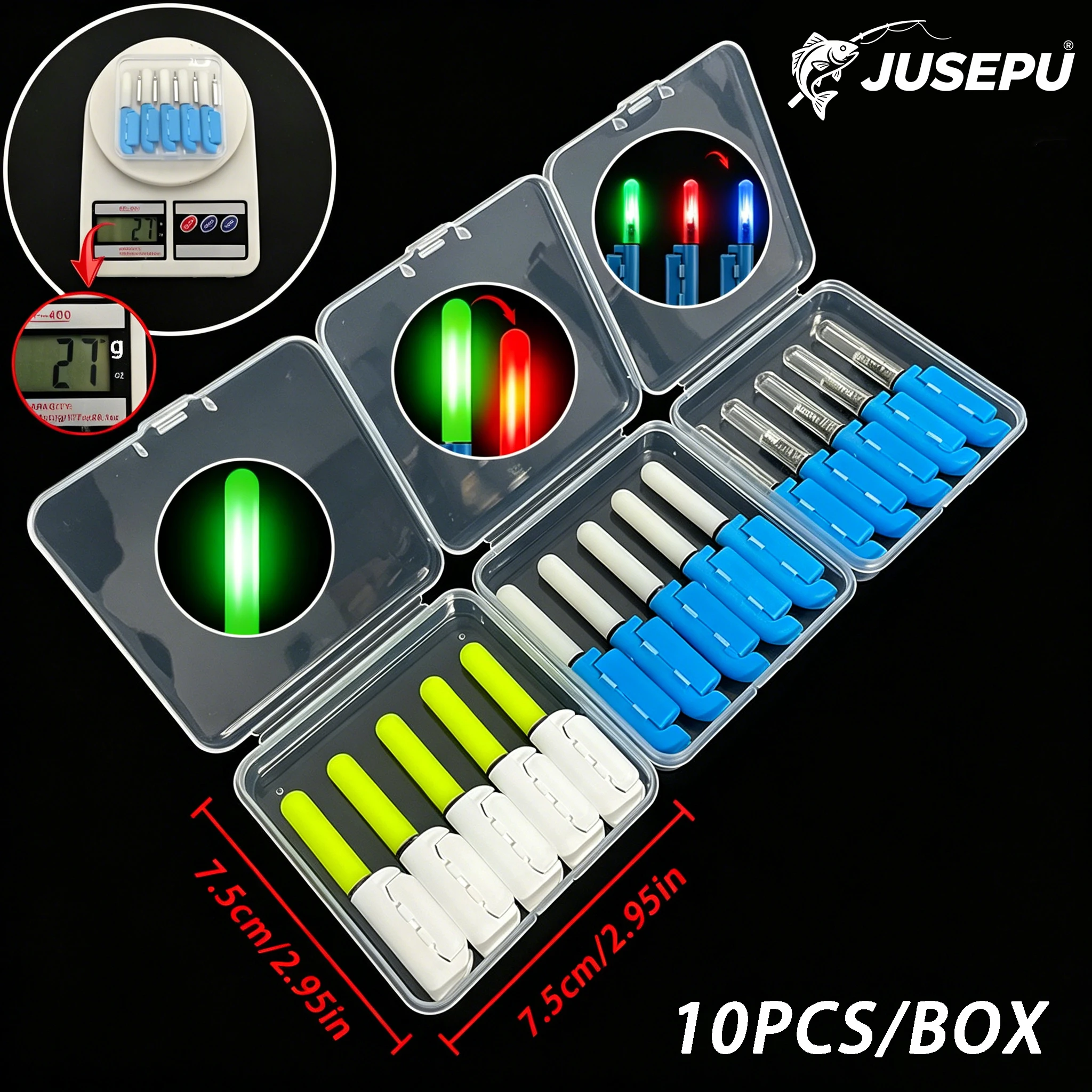 JUSEPU - Juego de 5 Luces LED para Punta de Caña de Pescar, Alerta de Picada Luminosa, Resistente al Agua, con Batería CR425