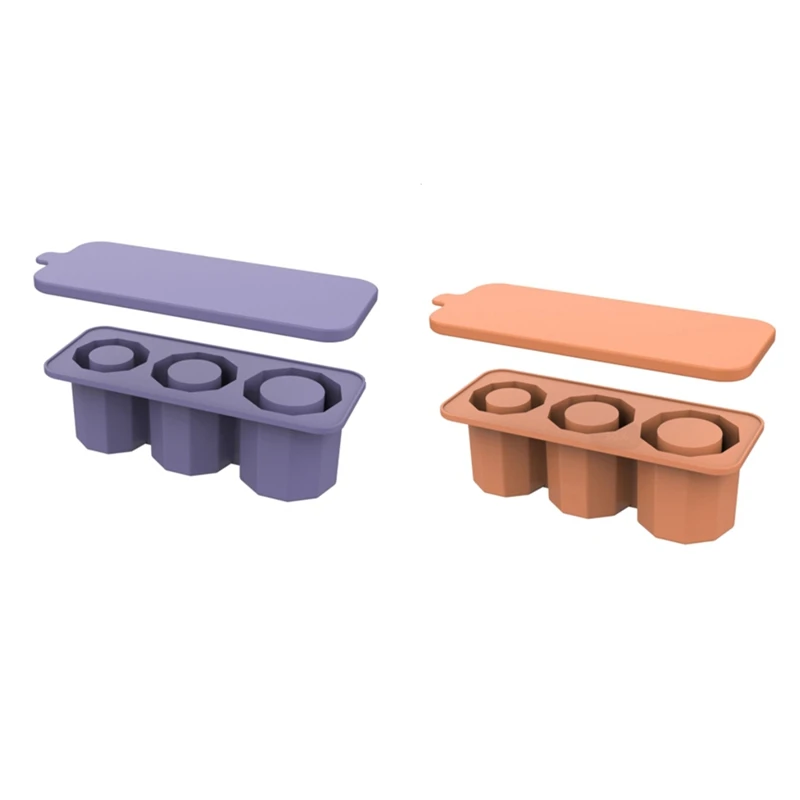 Silicone Ice-Cube Trays For Freezer 3 Hollow Cylinder Ice Molds With Lid For 30-40 Oz Cups, Whiskey, Coffee, Cocktails