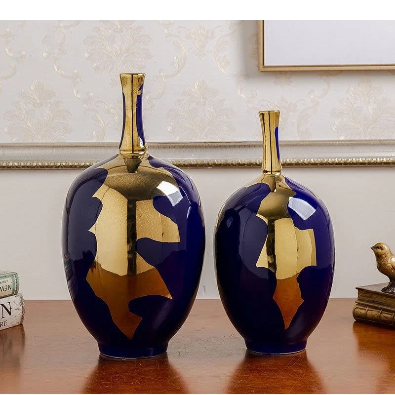 Gold-plated Ceramic Vase Modern Design Flower Pots Desk Decoration Artificial Flowers Decorative Shiny Porcelain Floral Vases