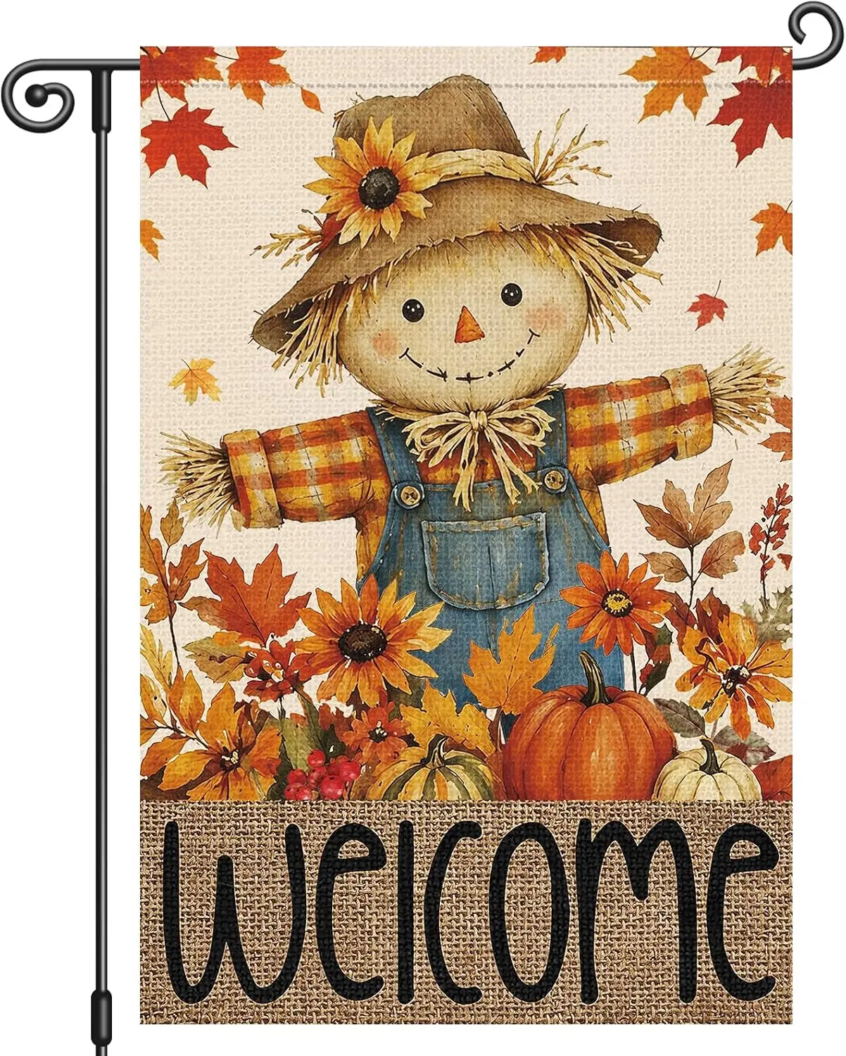 Louise Maelys Fall Garden Flag 12x18 Inch, Welcome Scarecrow Yard Flag Double Sided, Autumn Pumpkin Sunflower Outdoor Outsid yyi