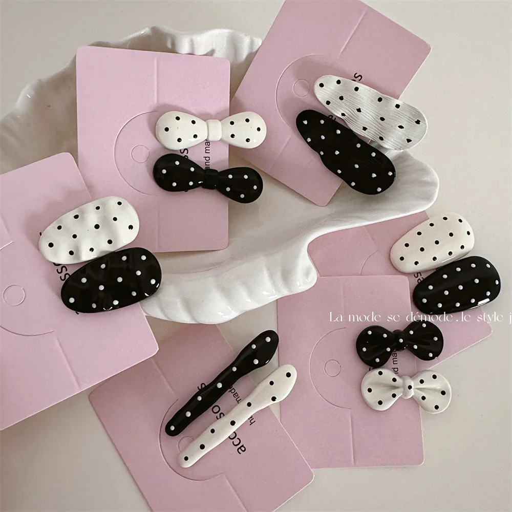 

Brand New White Polka Dot Color Block Hair Clip Metal Bow Hair Card Side Bangs Clip Fashionable Elegant Hair 2025 ﻿