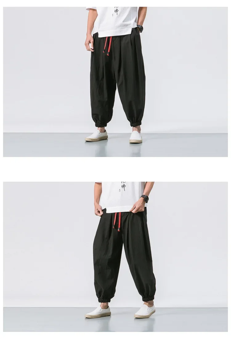 Herren Harems hose mit Bein Baumwolle Leinen hose Frühling Herbst Qualität Männer lässig baggy lose übergroße Hosen Streewear – Detail 12