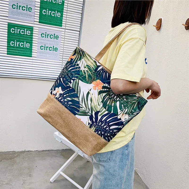 Fashion Folding Women Big Size Handbag Tote Ladies Casual Flower Printing Canvas Graffiti Shoulder Bag Beach Bolsa Feminina