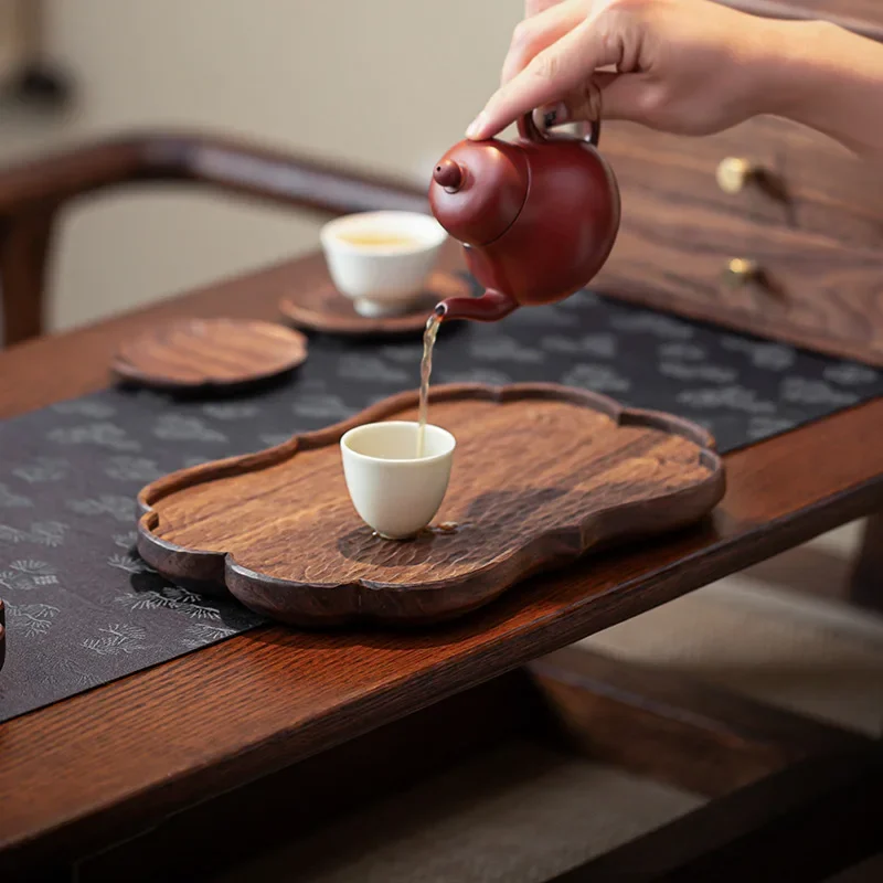 صينية شاي على شكل بيجونيا من خشب الجوز وصينية فقاعات جافة – وسادة وعاء ريترو مع صينية تقديم للوجبات الخفيفة لشاي بعد الظهر #1