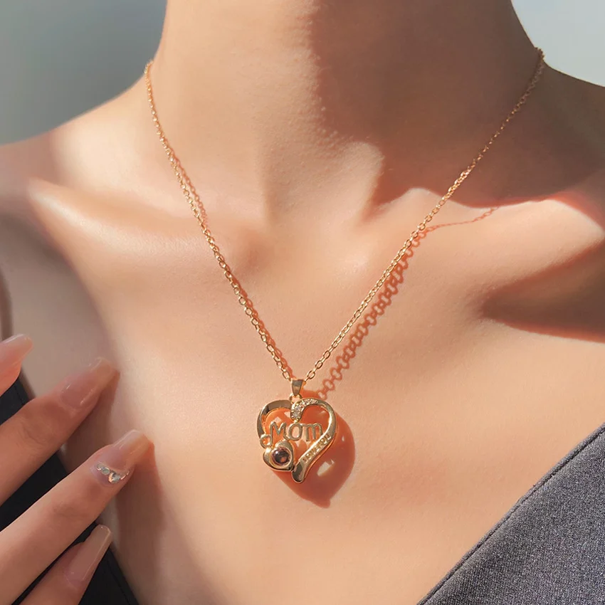 100 Languages I Love You Mother's Day Projection Necklace Mother's Day Gift Stainless Steel Love Jewelry
