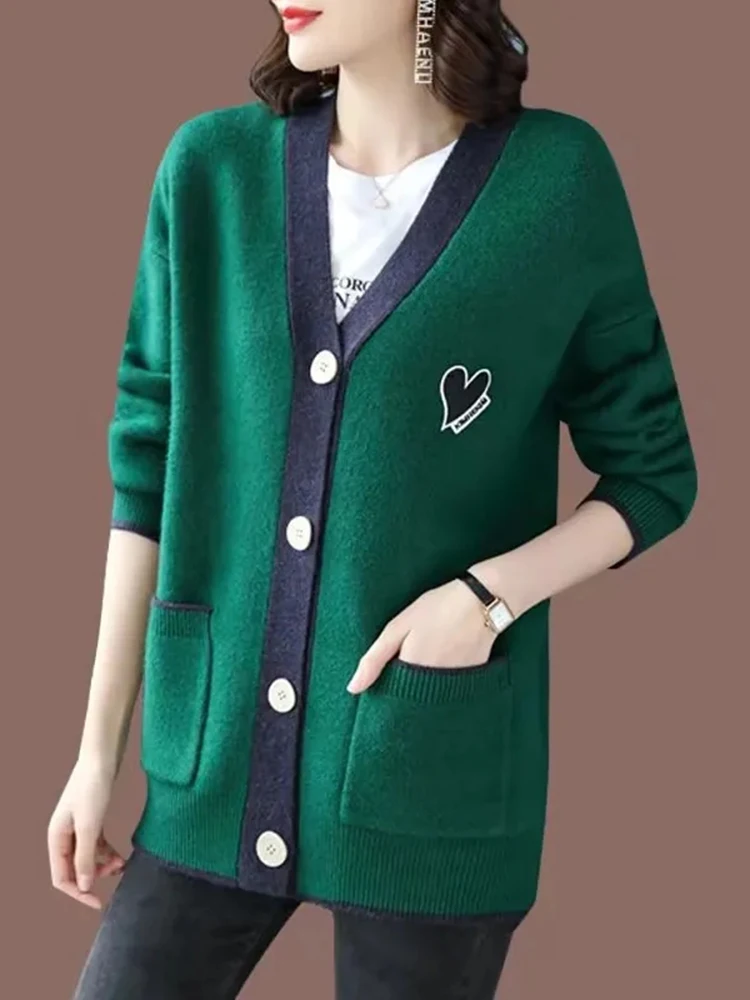 Korean Mid Length Knit Cardigan Coats Women Casual Loose Knitwear Jackets Elegant Sweater Gilet Fall Winter Soft Malhas Casaco