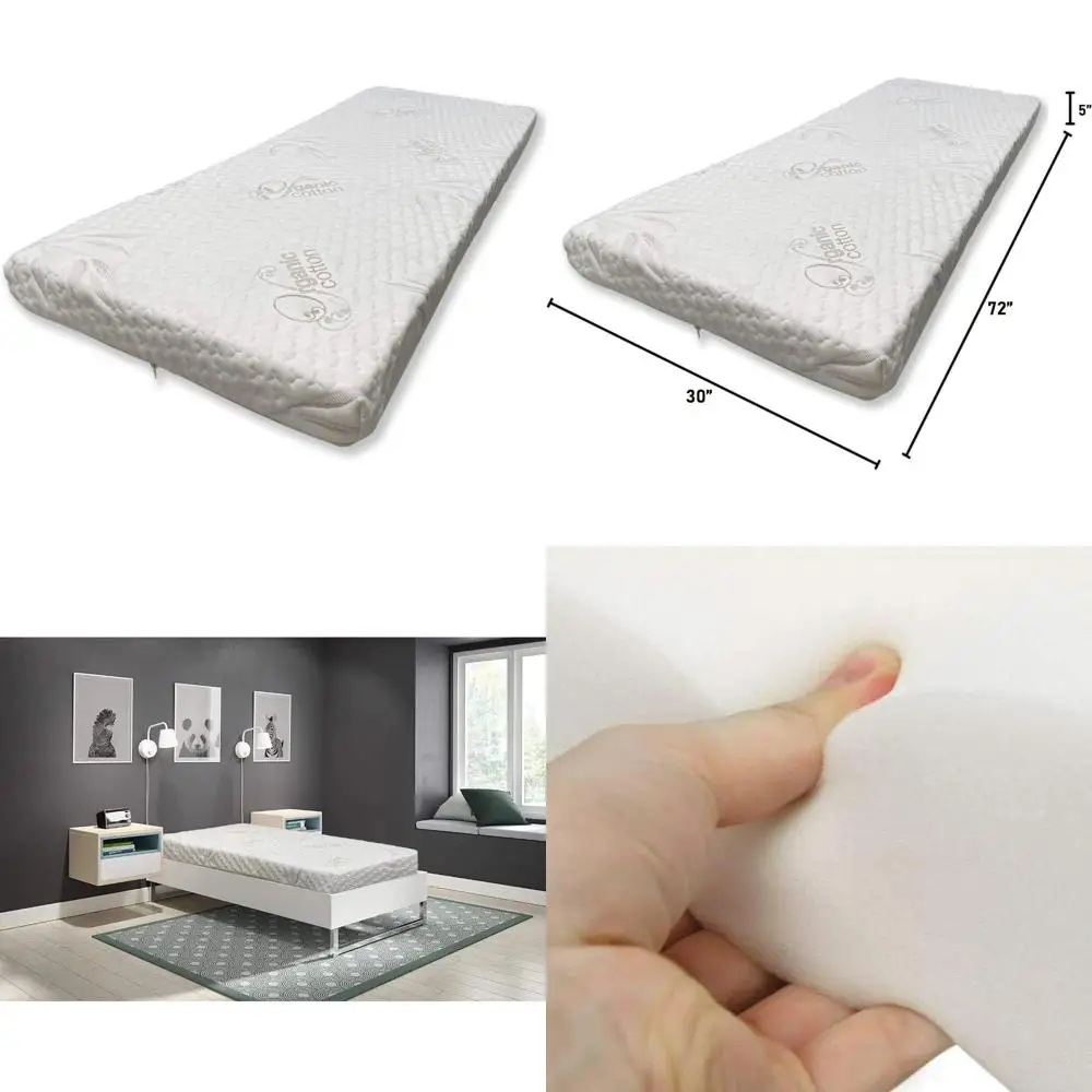 "Colchón literal de espuma de alta densidad con funda de algodón orgánico, cómodo, fabricado en EE. UU., certificado CertiPUR-US"
