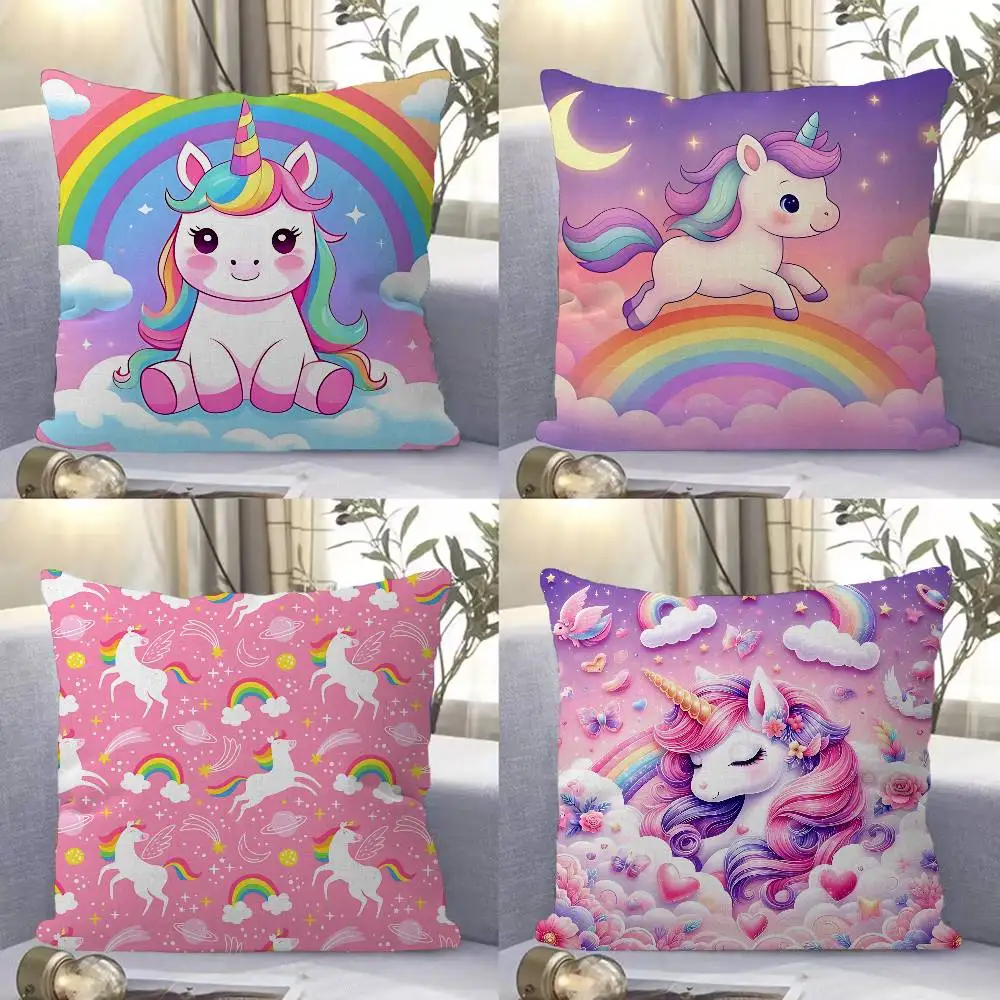 Cute Rainbow Unicorn Maple Design Cushion Cover Happy Autumn Harvest decor Holiday Decorati Pillow Cover