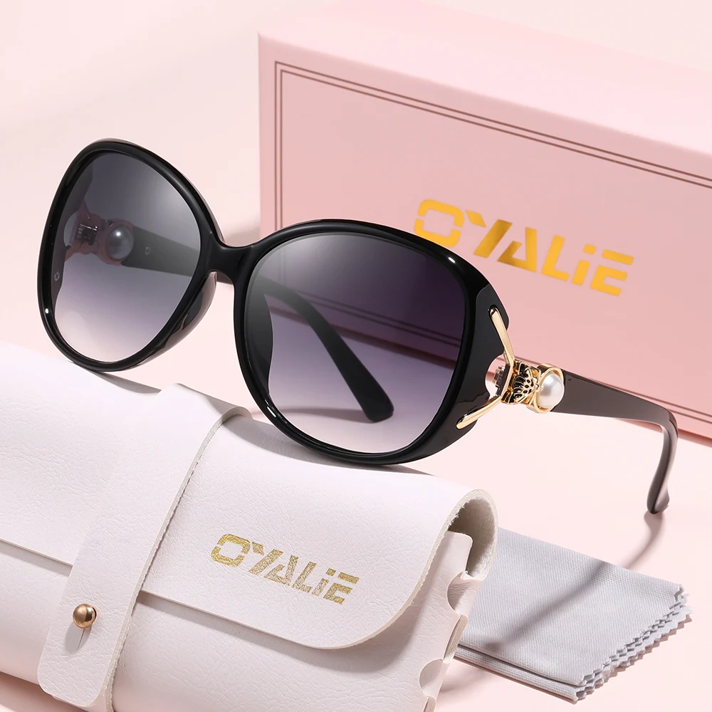 نظارات شمسية Oyalie Elegant Pearl ذات إطار كبير، يجب اقتناؤها للتاريخ والتنقل والإجازات، تتميز بتصميم رأس ثعلب ساحر مع تفاصيل لؤلؤية، مما يقدم مظهرًا متعدد الاستخدامات وواقي من الشمس