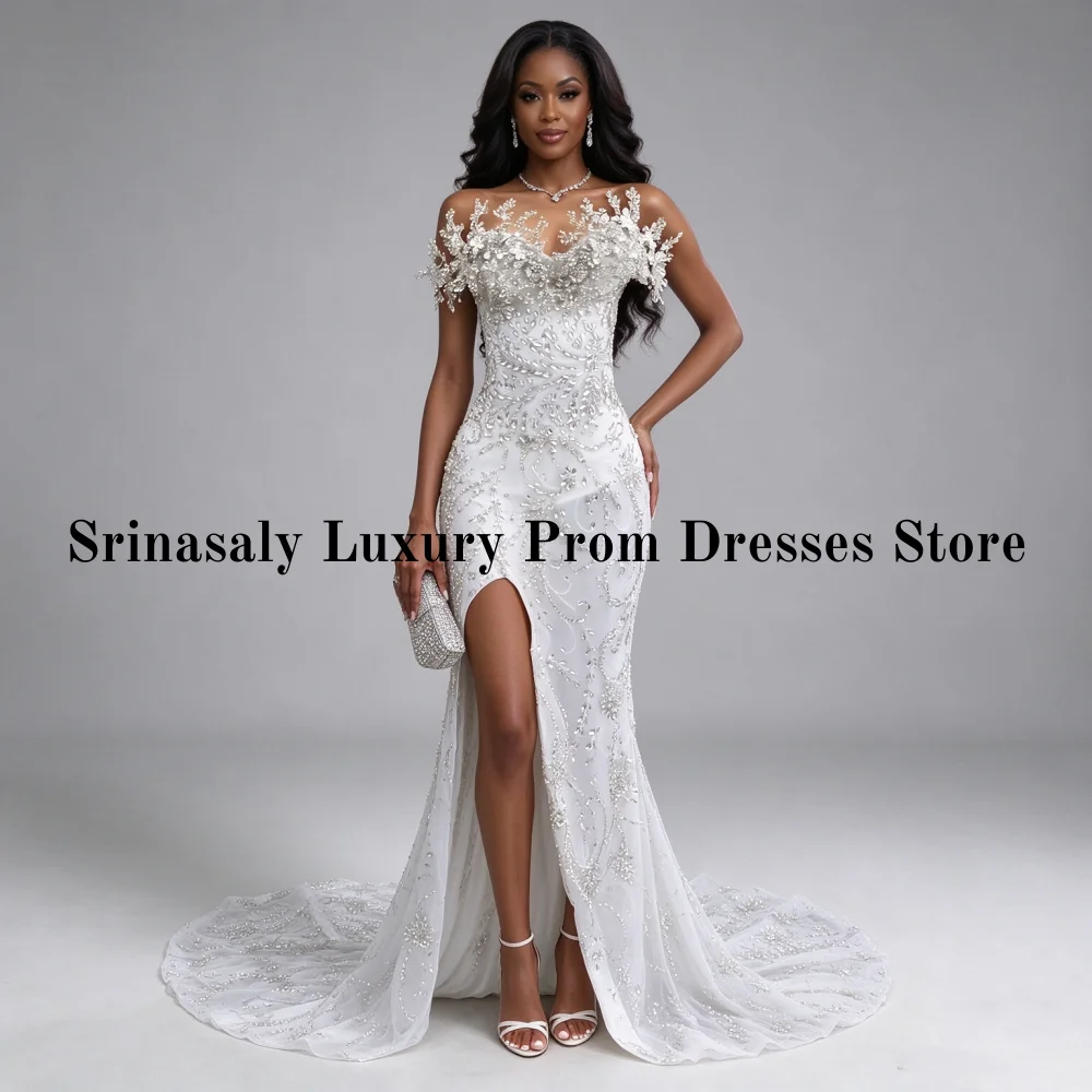 Customized Crystal Diamond Long Prom Dresses African Intricate Sequins Jewelry Evening Dresses Fashion Corset Mermaid Party Gown