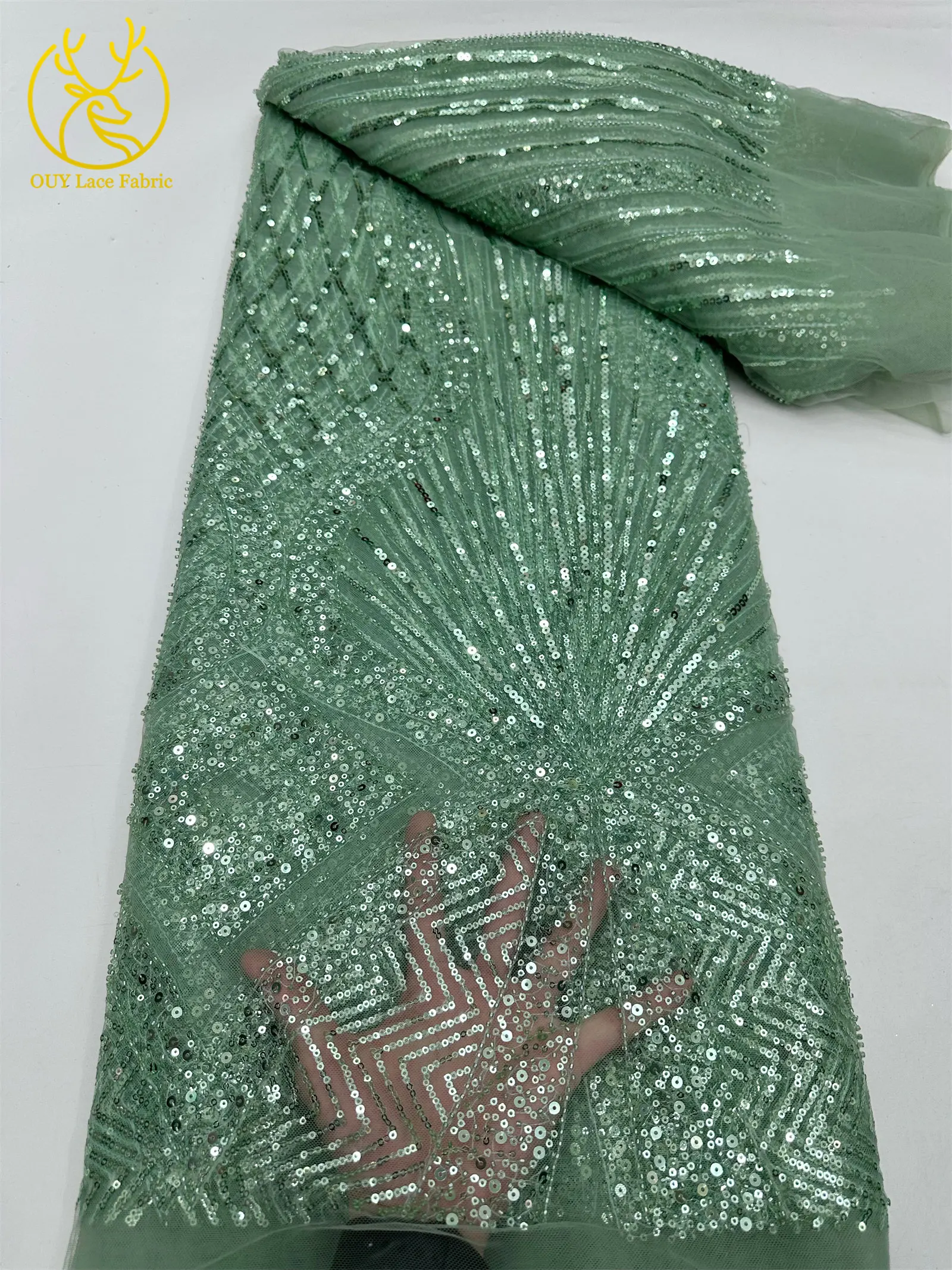 5 Yards Afrikanischer Spitzenstoff 2026 Hochwertiger Französischer Perlen-Pailletten-Spitzenstoff Nigerianischer Tüll-Spitzenstoff für Damen-Abendkleider – Detail 14