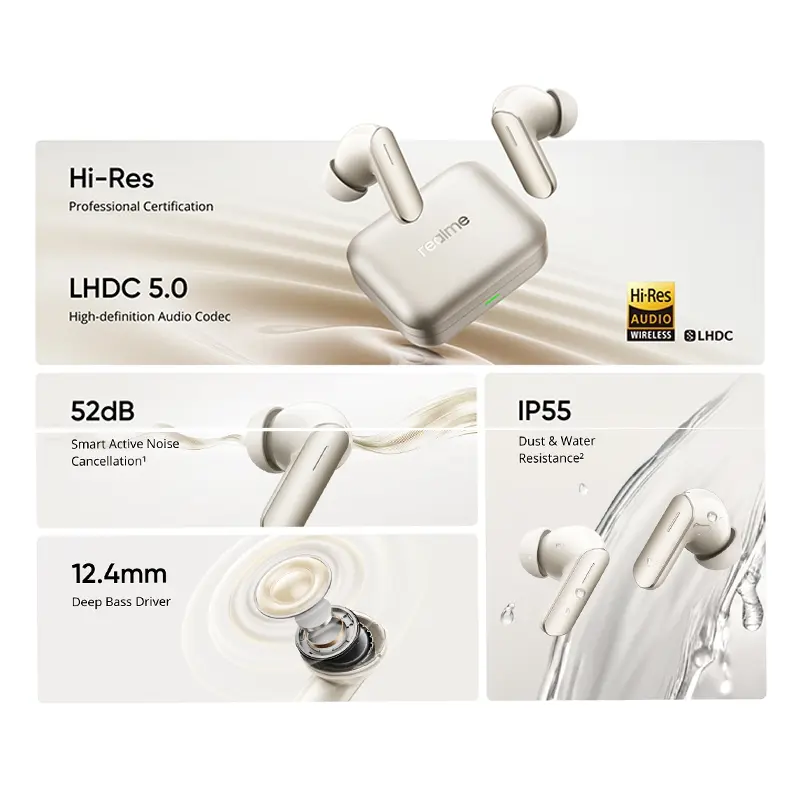 الإصدار العالمي realme Buds Air 7 سماعة أذن TWS عزل ضوضاء 52dB بطارية تدوم حتى 52 ساعة مشغل باس 12.4 مم LHDC 5.0 IP55 - 2