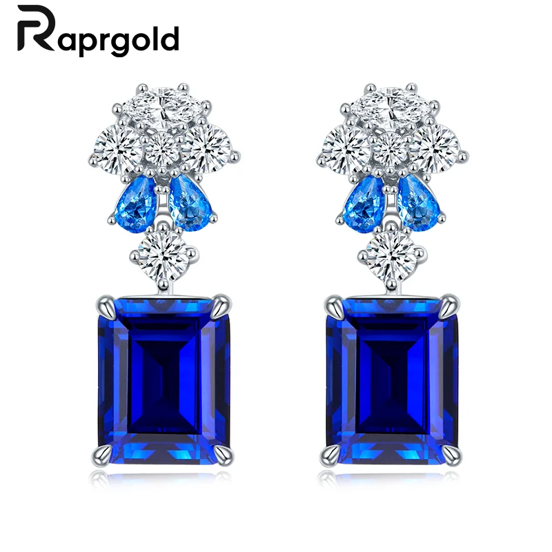 

RAPRGOLD Geometric Stud Earrings for Women 925 Sterling Silver Ruby Sapphire Piercing Earring Wedding Party Luxury Jewelry Gifts