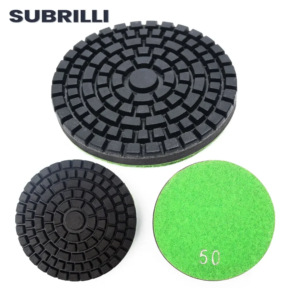 SUBRILLI 3Pcs เรซิ่นเพชรขัดคอนกรีตแผ่นซ่อมชั้น Renew แผ่นขัด3 "80Mm Grit 50 #-3000 #