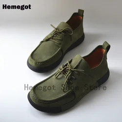 Dark Green Matte Men's Shoes Soft Leather Soft Sole Casual Shoes British Style Leather Shoes Non Slip Handmade Men Shoes
