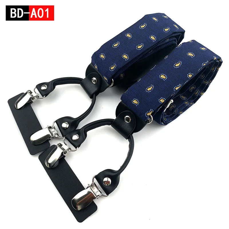 Men's Paisley 6 Clips Suspenders Trouser 3.5cm Wide Y-Back Wedding Party Event Braces Elastic Suspenders Straps Men's Gift