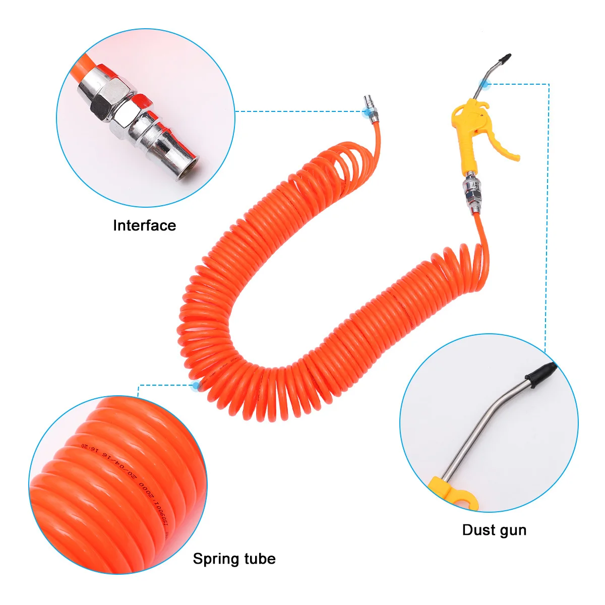 

15M PU Air Compressor Spring Hose 8x5mm Pneumatic Telescopic Tube with Type C Connector Air Duster for Auto Repair Workshop