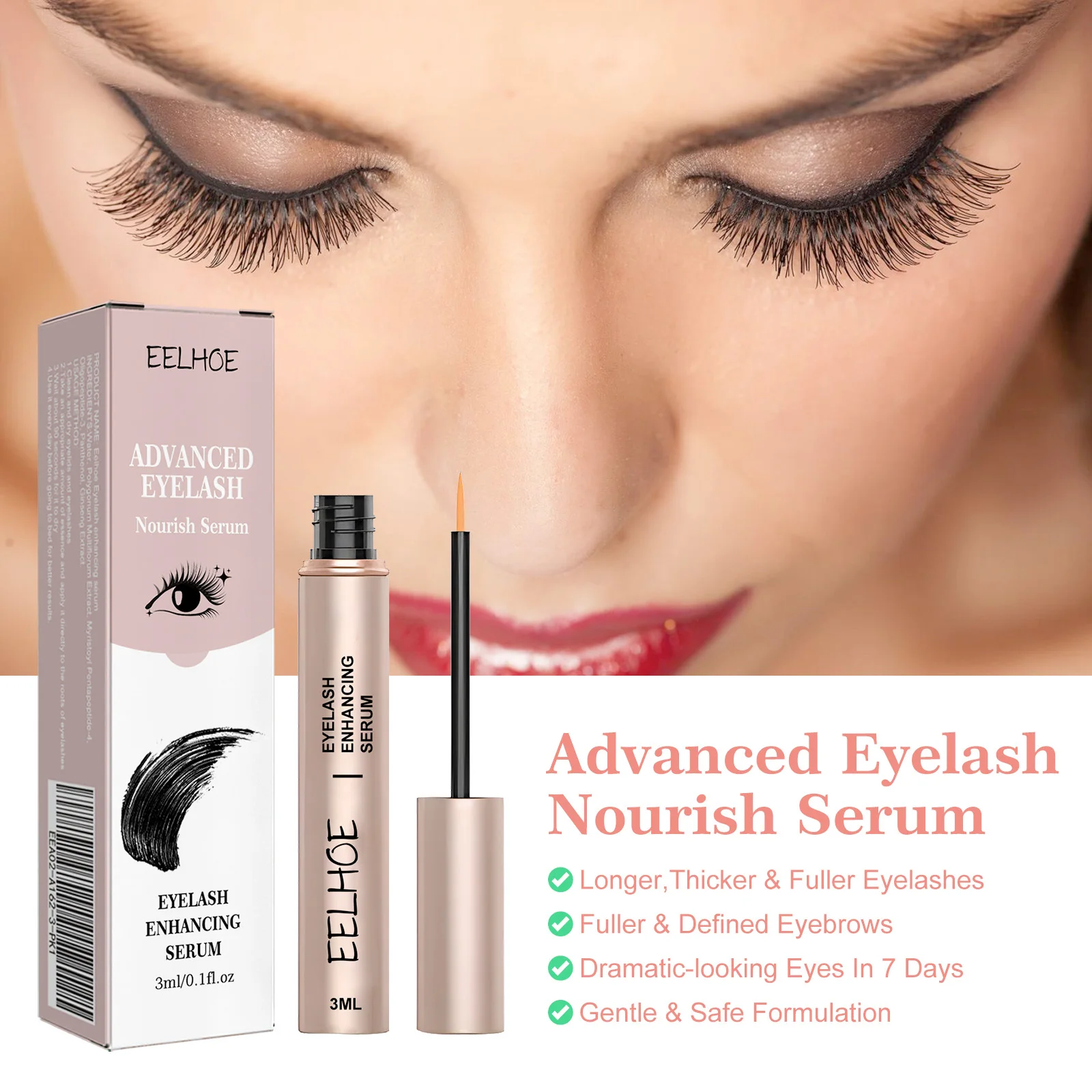 EELHOE Flash Serum for Eyelashes Strengthen Eyelash Curl Lengthening Eyelashes Deep Nourishing Eyelash Enhancement Accessories