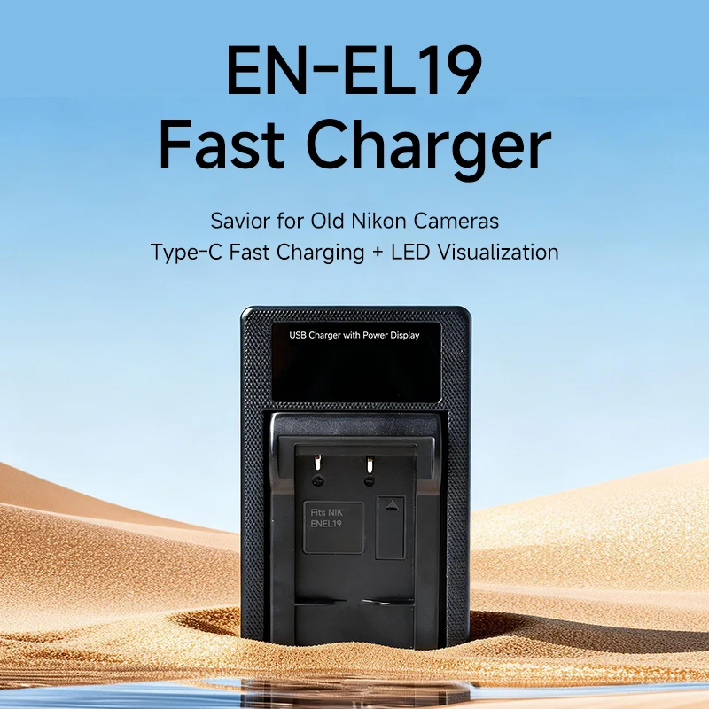 EN-EL19 Type-C Single Charger LED Display - Stable Power Visible Charging for Nikon S6300 S3300 S4300 S5300 S7000 Coolpix Camera
