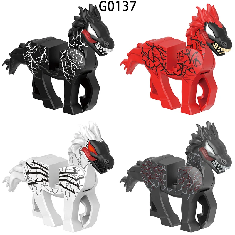 

The G0137 Black Red White Gray Horse Model Blocks MOC Bricks Set Gifts Toys