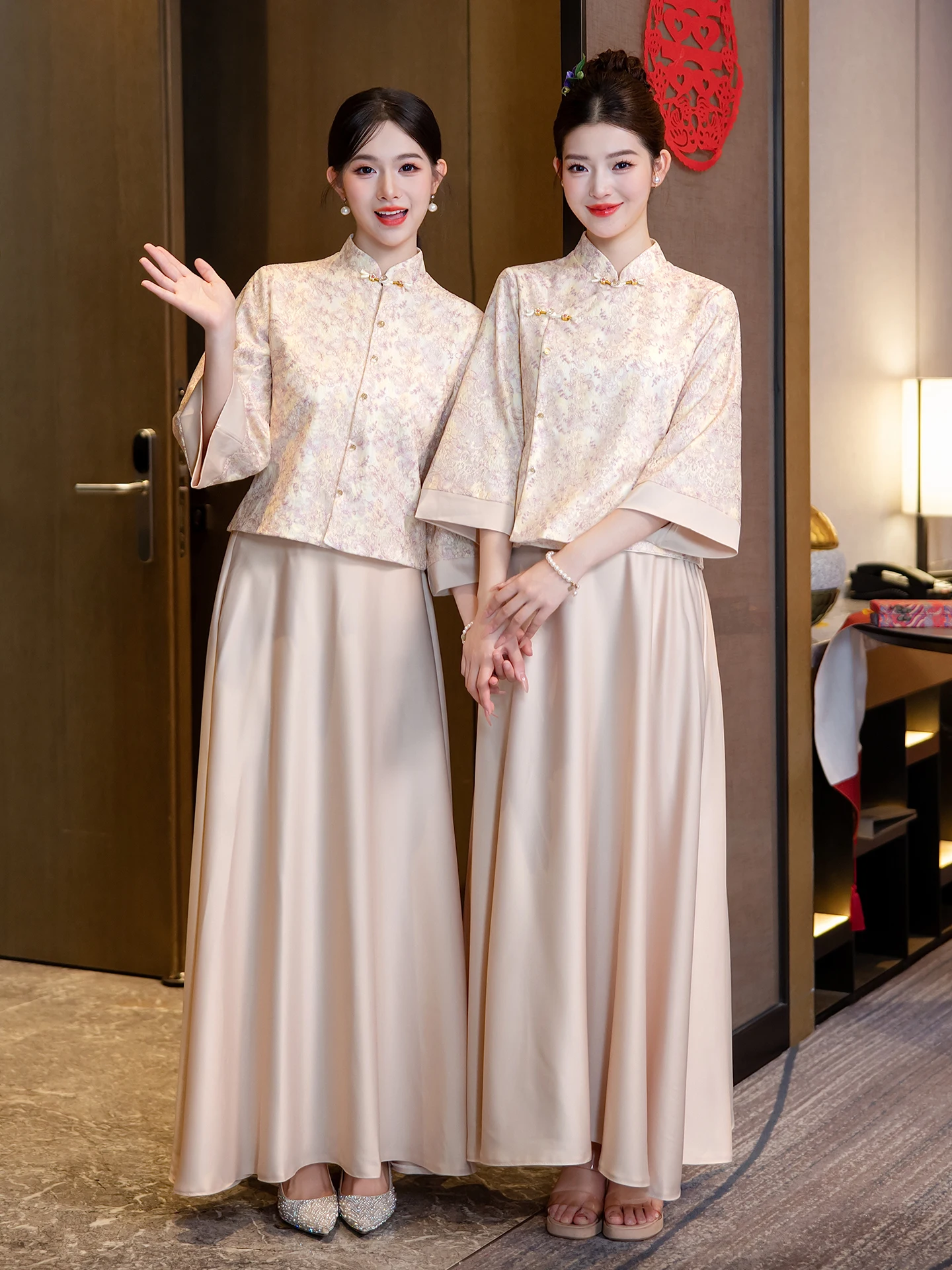 

Chinese Sle Maidsmaid Dr Long Sve Qipao Wedding Dr Women's Faionable Daily Wear Beautiful Vintage Wind mid Waist