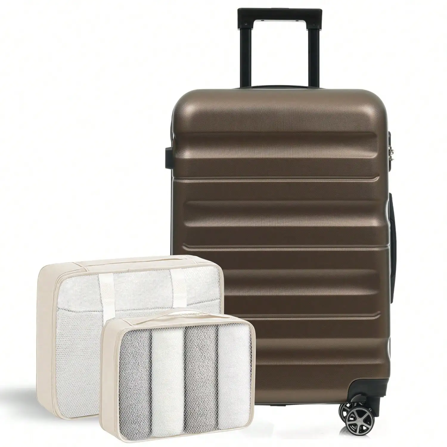 Hardshell ABS Luggage Set, 24-Inch Checked Suitcase With Spinner Wheels, Lightweight Travel Luggage With 2 Packing Cubes For Men & Women ,Brown Luggage Case Trolley Suitcase Spinner Suitcase Travel Suitcase Hardshell Suitcase Suitcase Luggage