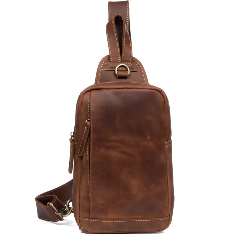 Crazy horse leather vintage chest bag top layer cowhide handmade genuine leather men's motorcycle shoulder bag single shoulder