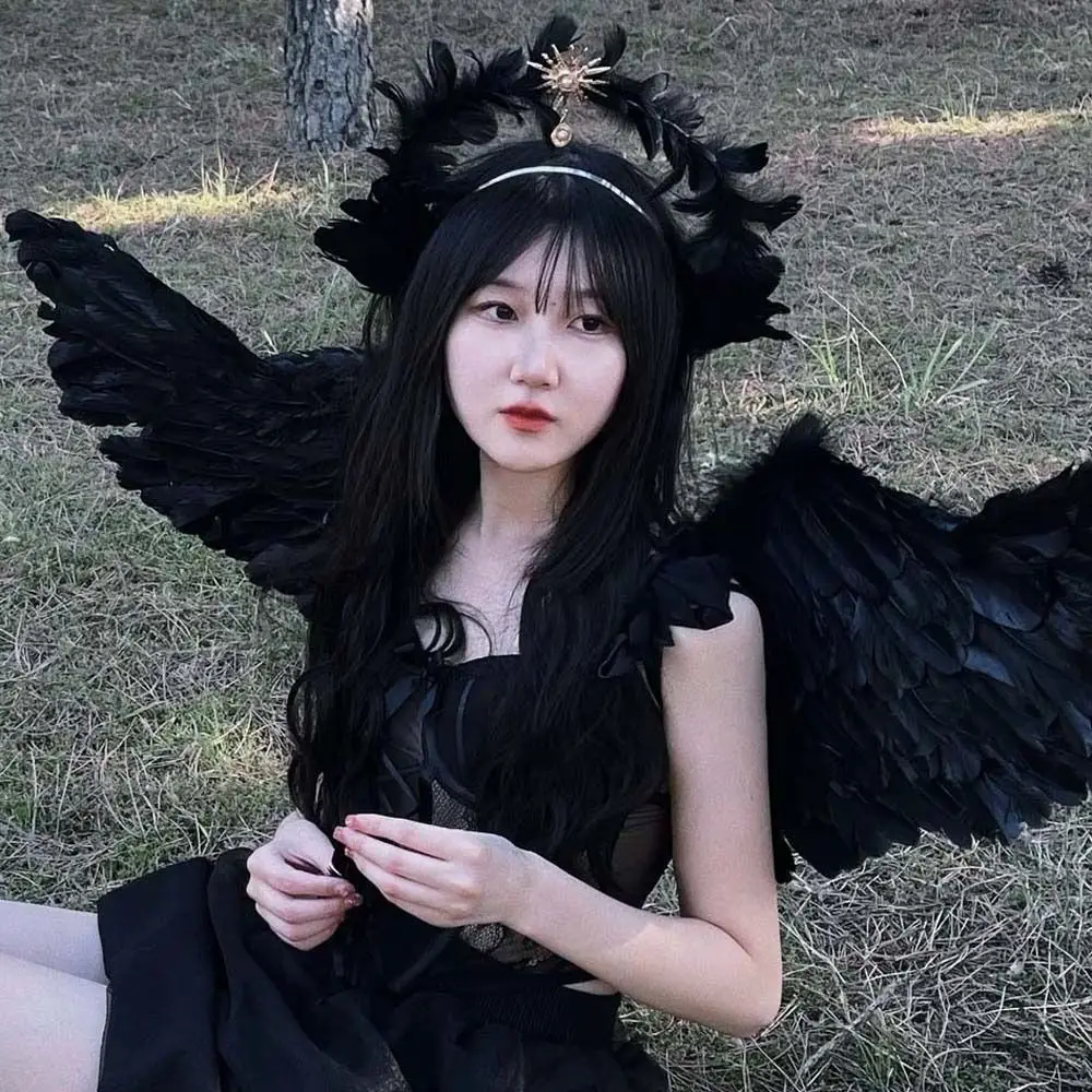 Moda Dea Piuma Fascia Stella Sole Ala d'angelo Cerchietto per capelli Copricapo a doppio strato Fasce per capelli Lolita Bambini