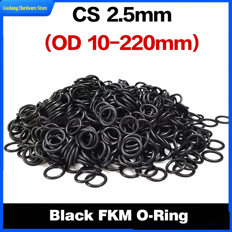 （26.10.20）Black FKM O Ring 2.5mm Cross Section Fluorine Rubber Oil Seal OD 10–220mm Heat Resistant