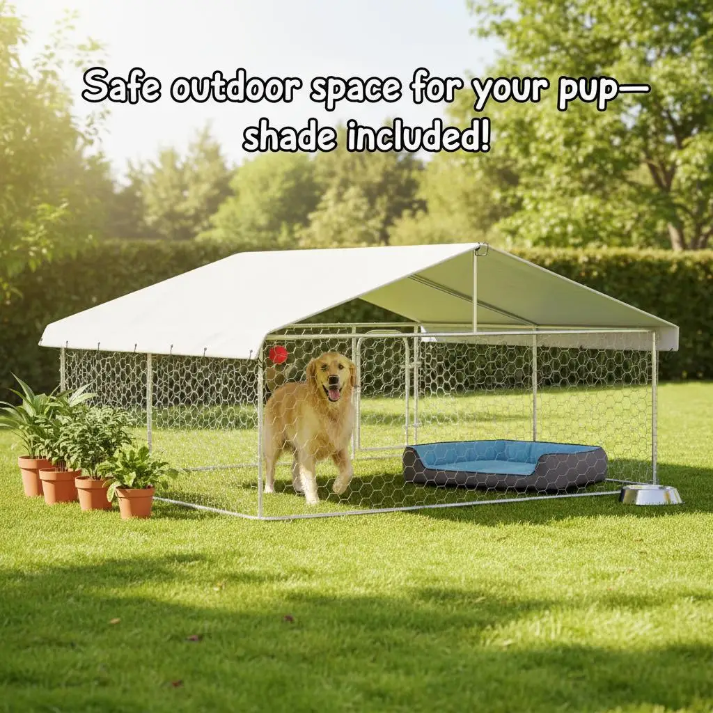 Caseta exterior de 300x300x150 cm en acero galvanizado, techo de polietileno, segura con puerta con cerradura para perros