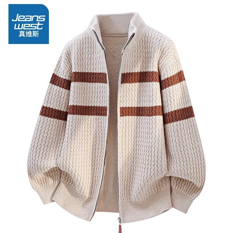 New Autumn/Winter Outdoor Sports Thickened Warm Striped Knitwear Men's Casual Loose Plus Size High-Quality Sweater M-4XL