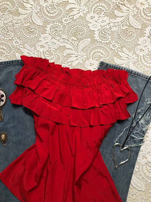 

Оригинальная красная футболка на одно плечо, женская летняя винтажная футболка с дизайном Wood ain, хлопковый облегающий повседневный топ без рукавов