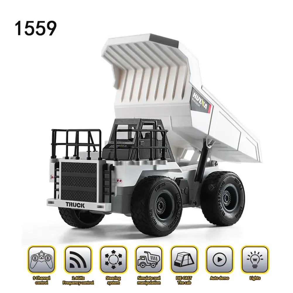 Huina 1559 1:24 Remote Control Excavator Dump Truck Semi-alloy 9-channel Rc Car Model Set Toys For Children Gifts