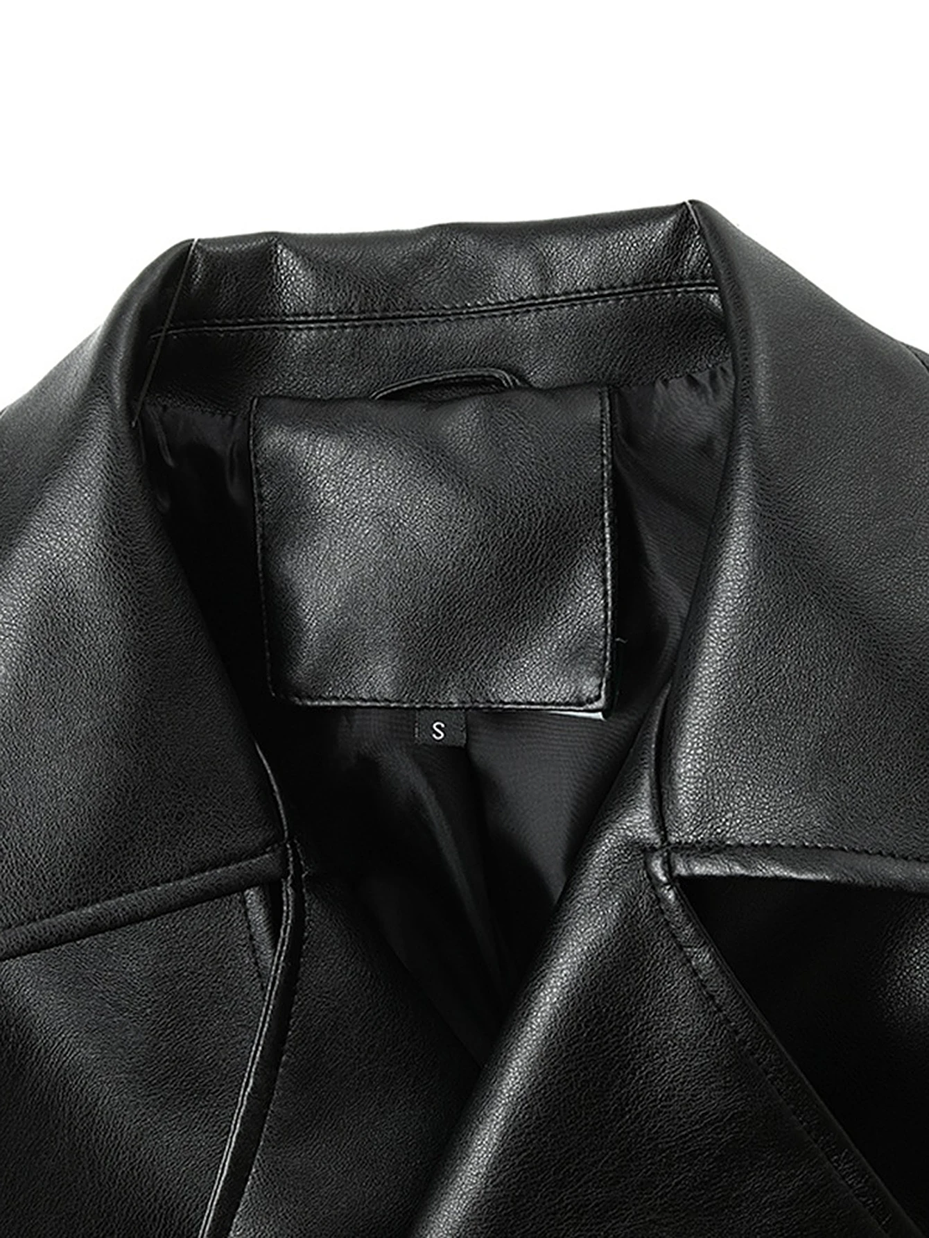 سترة نسائية للخريف والشتاء بأكمام طويلة وطية صدر السترة بلون سادة معطف جلدي أساسي أنيق للشارع للنساء #5