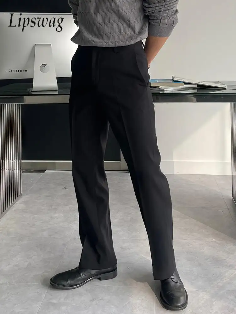 

Business Office Fashion Mens Straight Trousers 2026 Spring Summer Casual Pure Color Suit Pants Men Trendy Pleated Design Bottoms
