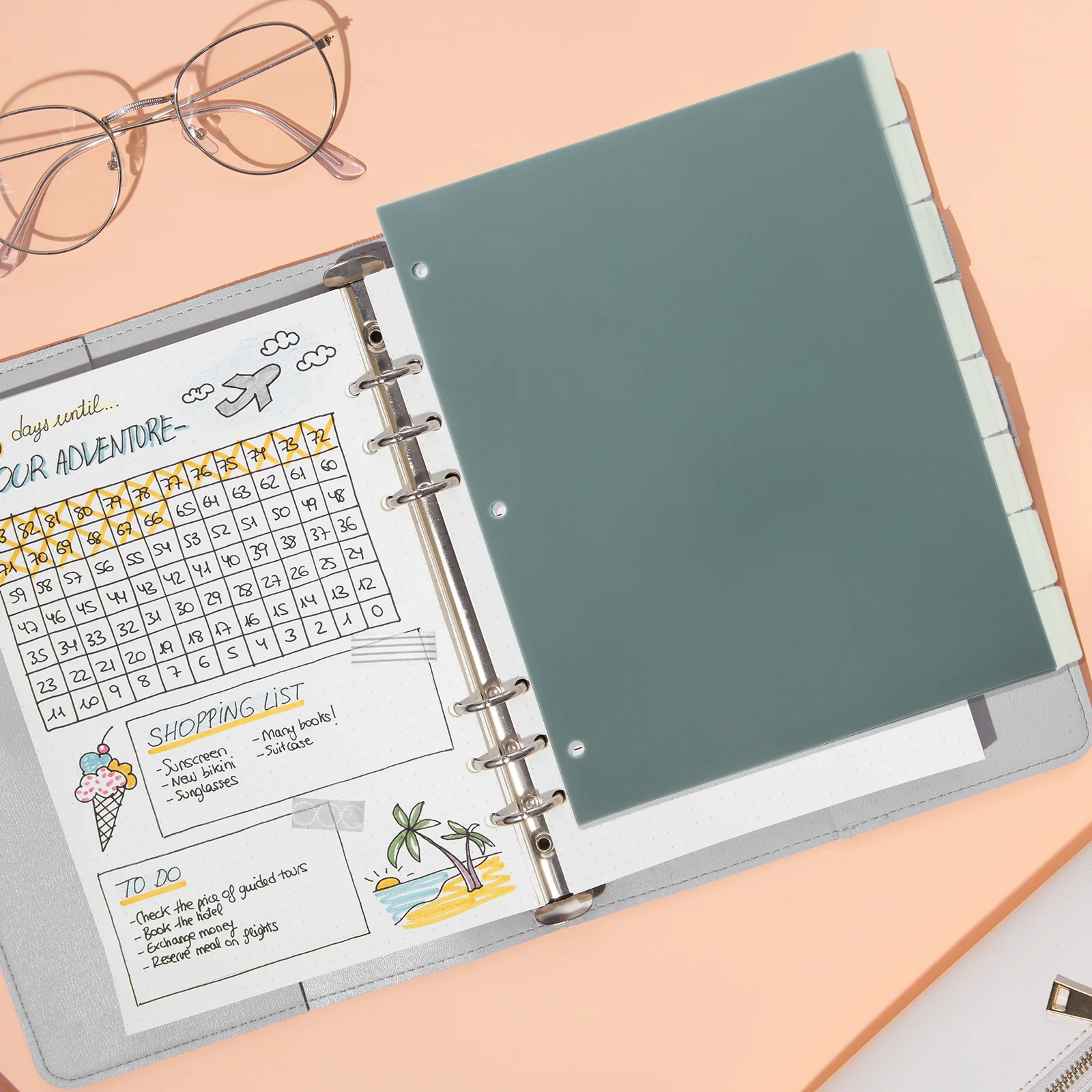 

1Set A4 3 Hole Binder Dividers Plastic Tabbed Section Insert Refillable Loose Leaf Organizer for Office School Files