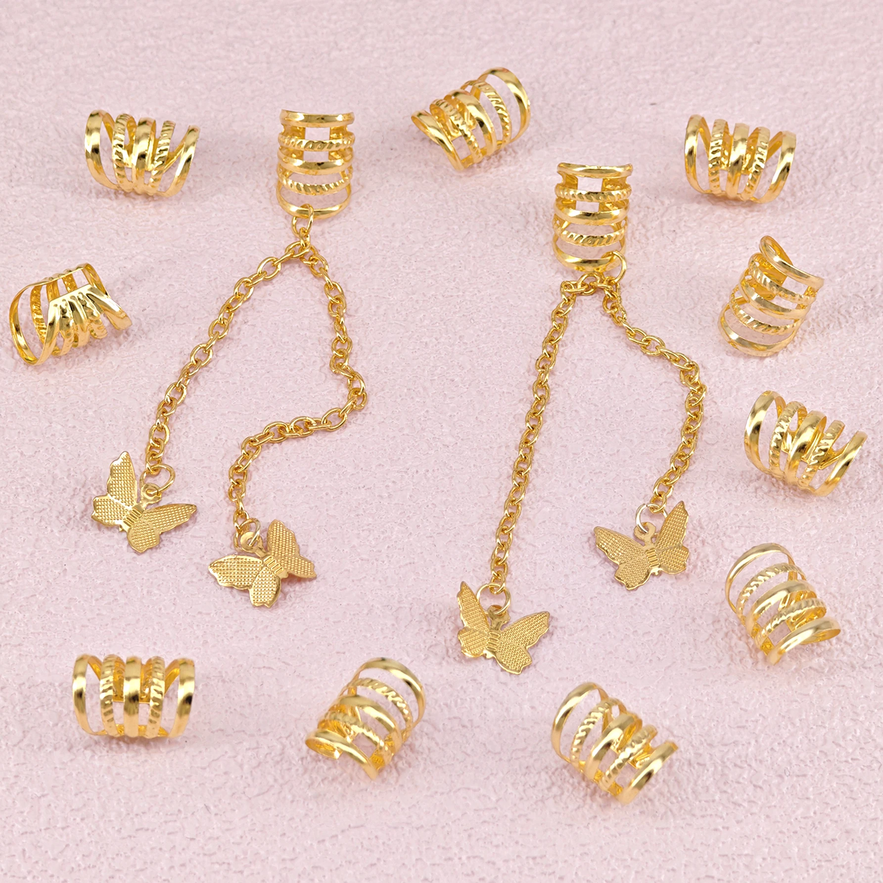 12pcs Chain Butterfly Punk style Summer Hair Jewelry Accessories Y2K Alloy Dreadlock Beads for Girls dances and parties Music view 3
