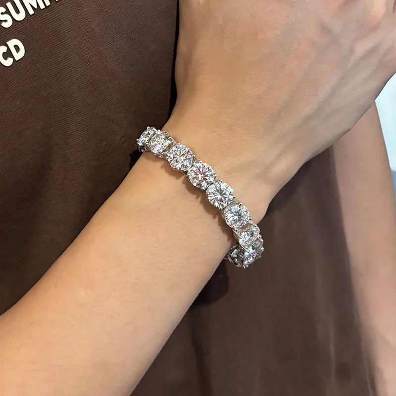 Iced 925 Sterling Silver Round Cut Tennis Bracelet 11mm Fashion Trend Accessory for Men And Women Rap Singer Inspired Jewelry Christmas Halloween Wedding Engagement Gift