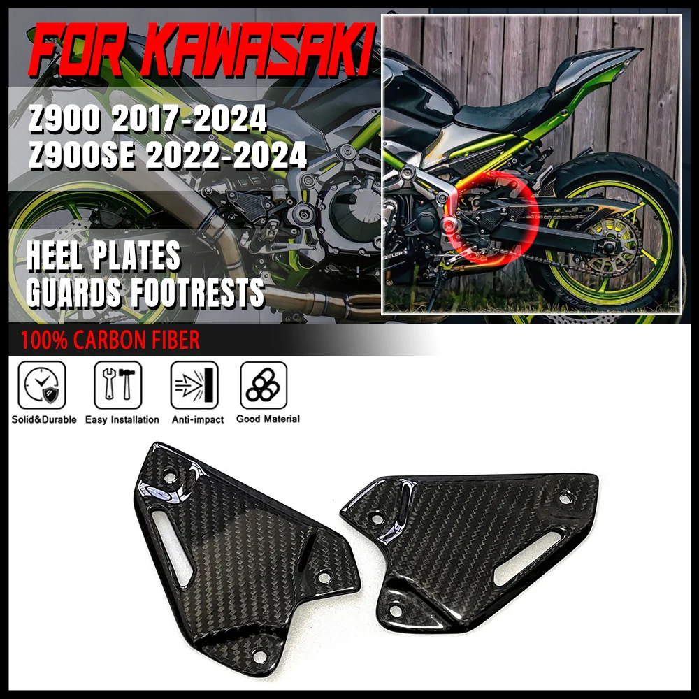 

Carbon Fiber Motorcycle Footrest Heel Guard Cover For KAWASAKI Z900 Z900SE 2017-2022 2023 2024 Rearsets Foot Rest Peg Protector