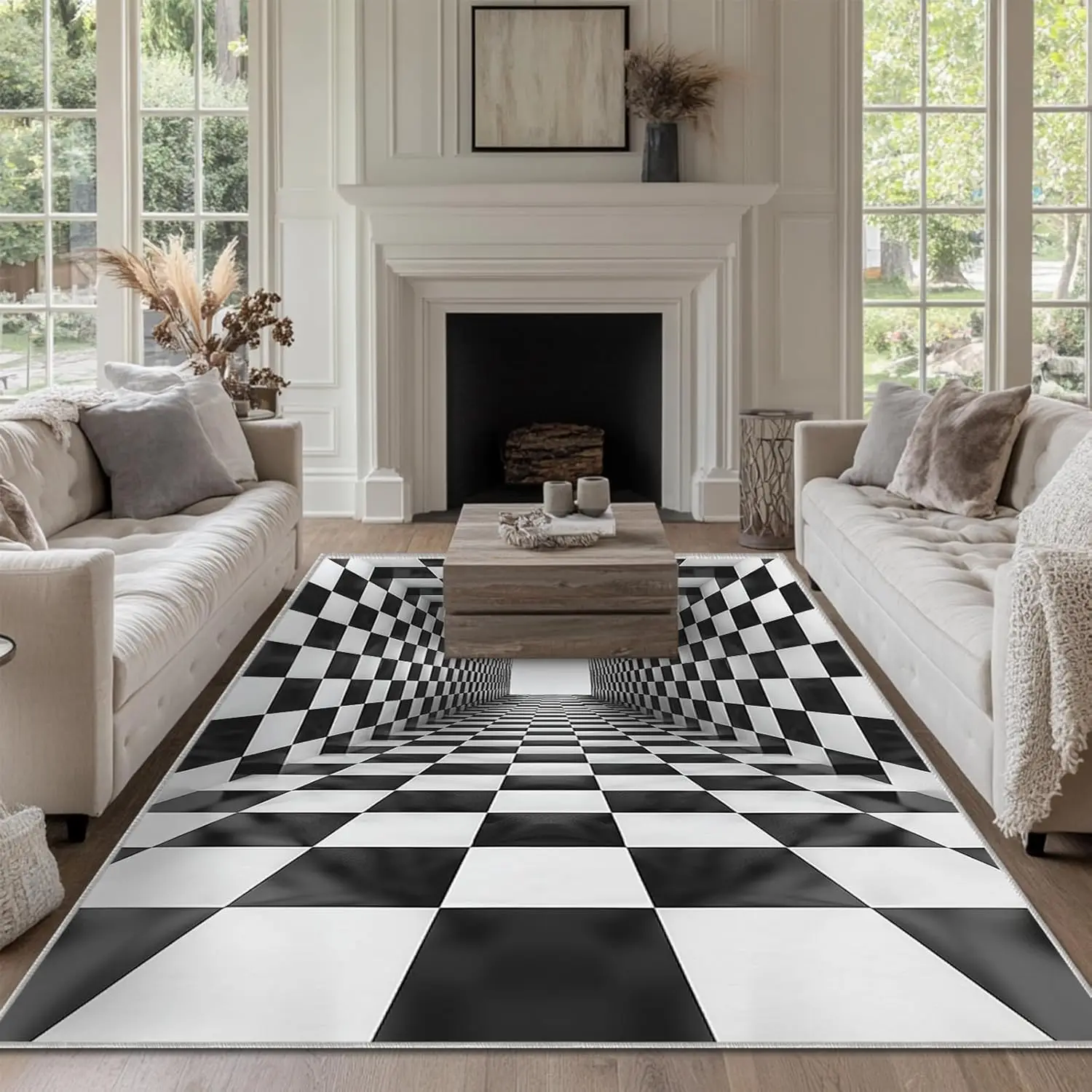 Boho Area Rug for Living Room Abstract Entryway Rug Modern 3D Hole Trap Optical Visual Illusion Rugs Non Slip Low Pile Machine