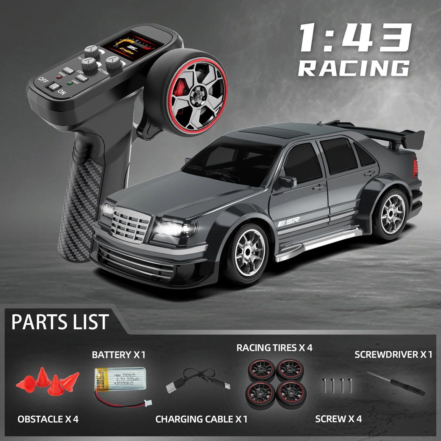 KF30 1:43 4WD RC auto met gyroscoop en dubbel motorsysteem 2.4G volledig proportionele RC hoge snelheid racewagen LED-verlichting speelgoed geschenken