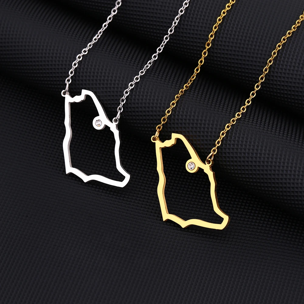 Fashion New Saudi Arabia Map Pendant Necklace For Women Girls Gold Silver Color Charm Stainless Steel Maps Jewelry