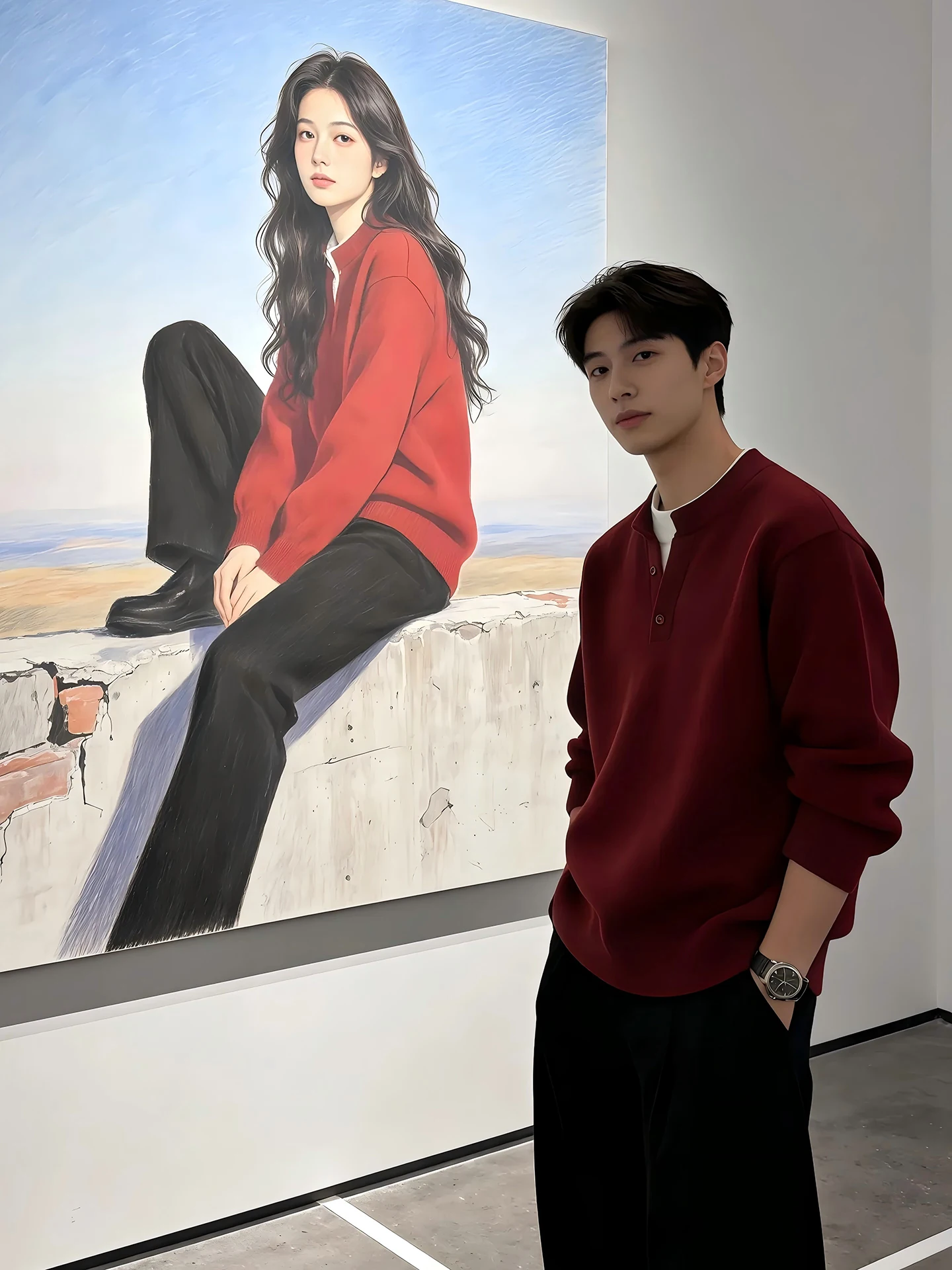 

Красный мужской трикотажный свитер с V-образным вырезом на флисовой подкладке, повседневный стиль, американская куртка для ношения под одеждой, подходит для весны, осени и зимы