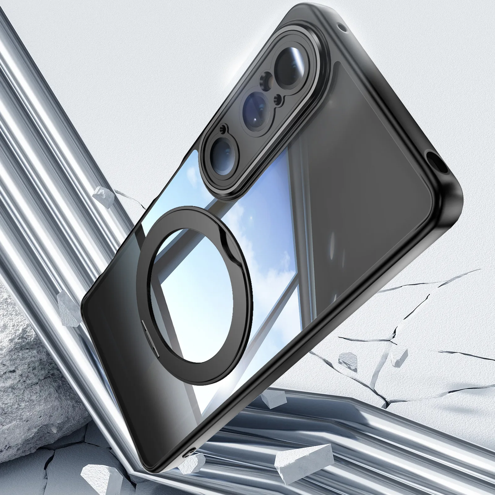غطاء حماية مدرع مغناطيسي دوار 360 درجة لهاتف Sony Xperia1 VII VI Magsafe