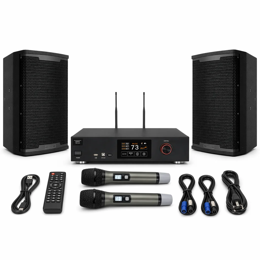 New Design Digital Touch Screen Karaoke Amplifier System DSP Effector PC Software Control Wireless Mics 8/10/12 Inch Speaker
