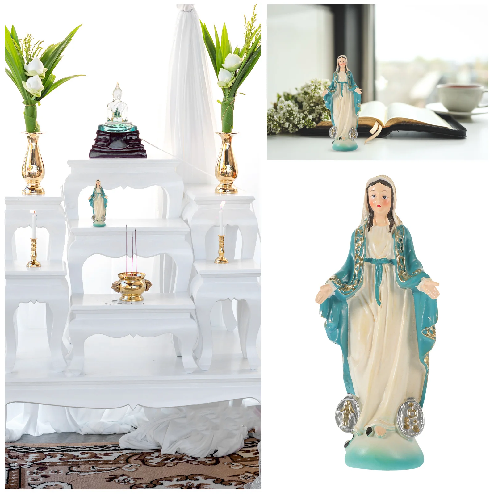 

Virgin Mary Resin Sculpture Religious Desktop Decoration Small Mary Statue Resin Craft Church Ornament Church Desktop Decoration