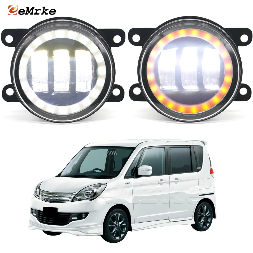 Led Fog Lights Assembly PTF W/ Lens For Mitsubishi Delica D2 MB15S 2011 2012 2013 2014 2015 Angel Eye DRL Turn Signal Light Ring