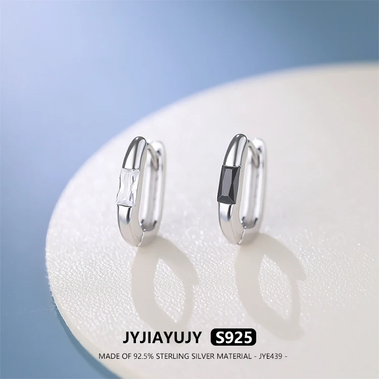 

JYJIAYUJY 100% Whole Original Sterling Silver S925 Hoop Earrings In Stock Black Zircon Fashion Jewelry Gift Daily JYE439