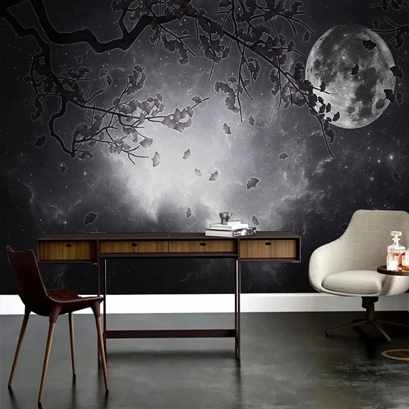 Custom Any Size 3D Modern Modern Simple Black Gray American Starry Sky Stars, Flowers And Birds, TV Background Wall Mural Tapety