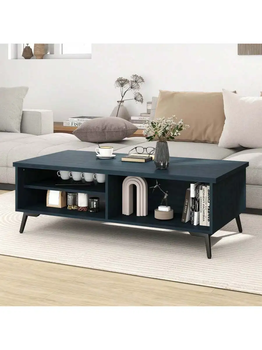 

Lifezeal 2-Tier Rectangular Center Table With Storage Shelves & Compartments For Living Room Charcoal Blue/Brown
